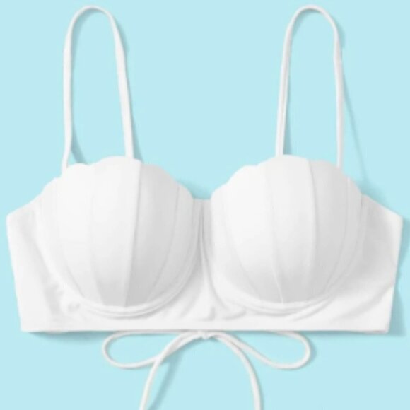 White 2-Piece Bikini High Waisted Scalloped Trim Balconette Push Up Top NWOT - Picture 13 of 13